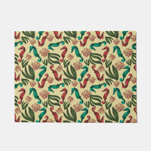 Felpudo Caballo marino de color amarillo patrón naumático (Anverso)