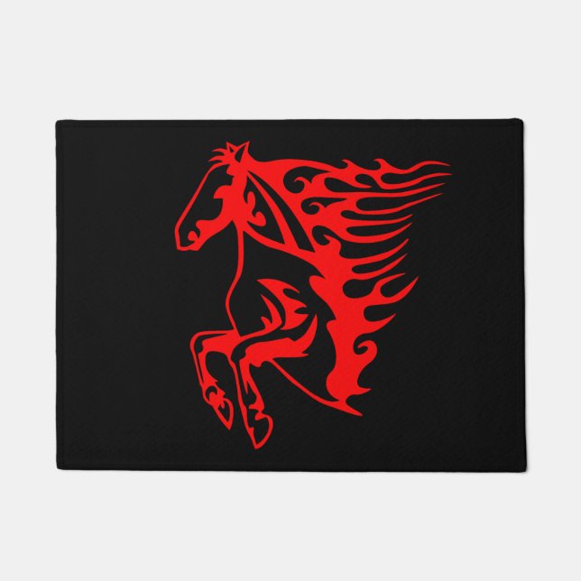 Felpudo Caballo salvaje del Bronco Rojo Flamante Mustang (Anverso)
