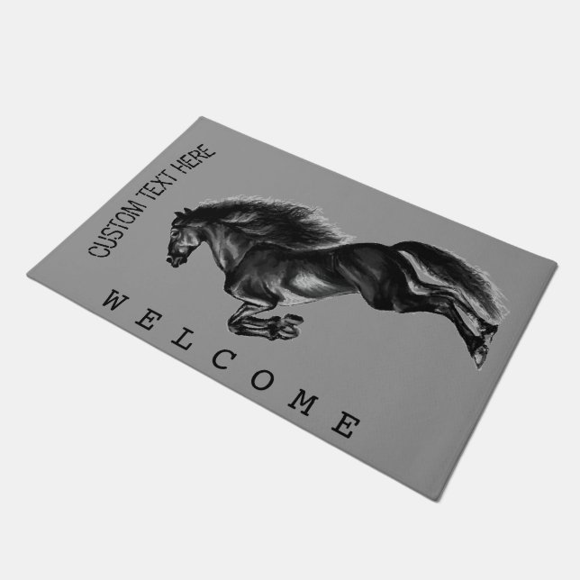 Felpudo Caballo salvaje negro vertical - Añadir tu texto / (Angular)