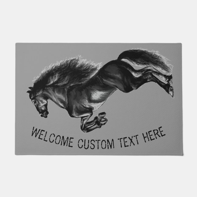 Felpudo Caballo salvaje negro vertical - Añadir tu texto / (Anverso)