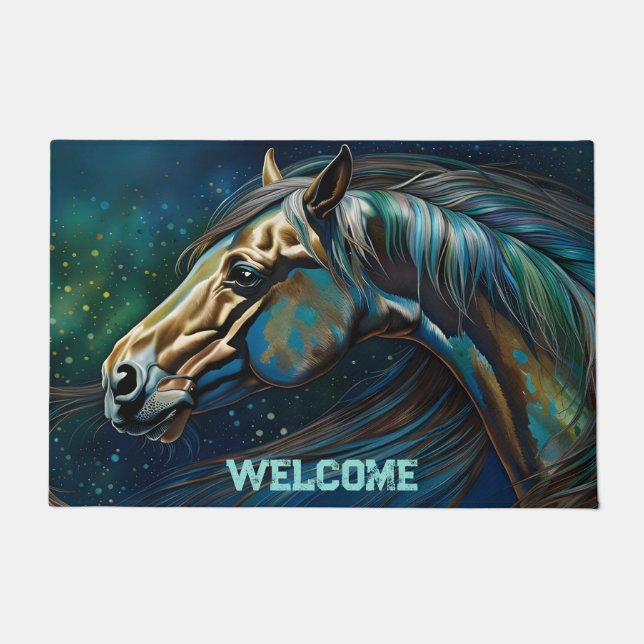 Felpudo Caballo Verde azulado verde marrón (Anverso)