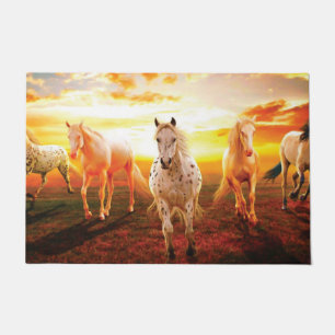 Felpudo Caballos al atardecer lanzando almohada