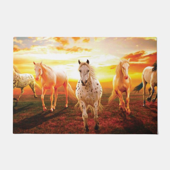 Felpudo Caballos al atardecer lanzando almohada (Anverso)