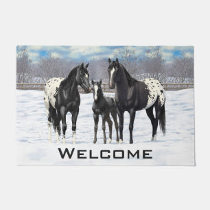 Felpudo Caballos Appaloosa Negros En Nieve