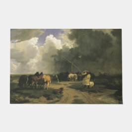 Felpudo Caballos en una tormenta de lluvia (equino)