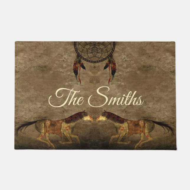 Felpudo Caballos nativos estadounidenses y cazadores de su (Anverso)