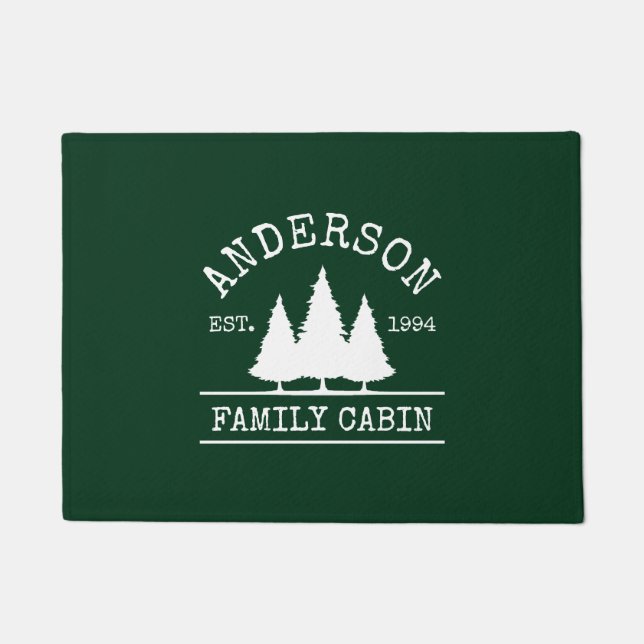 Felpudo Cabaña Nombre Familia Bosque Pines Green Doormat (Anverso)
