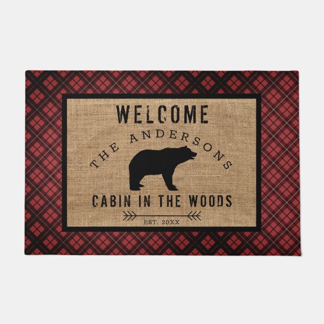 Felpudo Cabina de bienvenida de oso de patrón de plástico  (Anverso)