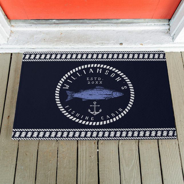 Felpudo Cabina de pesca nombre familiar Navy azul Rústico (Subido por el creador)