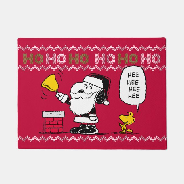 Felpudo Cacahuetes | Snoopy & Woodstock Santa Bell Ringer (Anverso)