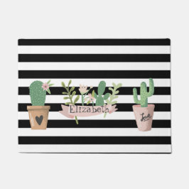 Felpudo Cactus Flor Black White Stripes