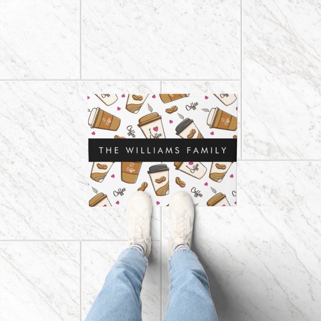 Felpudo Cafés, Frijoles para café, amante del café, nombre (Interior)