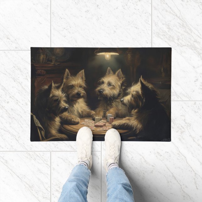 Felpudo Cairn Terrier Perros Jugando Arte De Póquer (Interior)