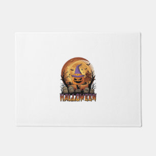 Felpudo Calabaza de Halloween Sombrero de Bruja Gato Negro