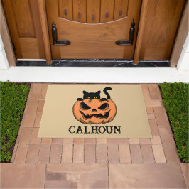 Felpudo Calabaza de Halloween y gato negro personalizado