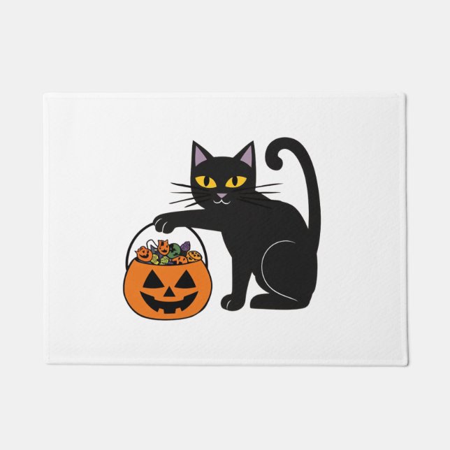Felpudo Calabaza de Jack O' Lantern de gato negro de Hallo (Anverso)