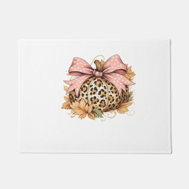 Felpudo Calabaza de leopardo de Coquette con arco rosado - (Anverso)