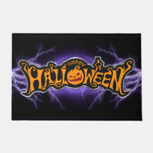Felpudo Calabaza de ojos rubíes Feliz Halloween enmarcada