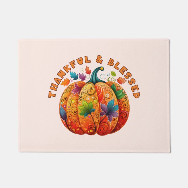 Felpudo Calabaza de otoño bendita y agradecida (Anverso)