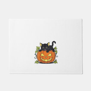 Felpudo Calabaza femenina y diseño de cosecha de gato negr