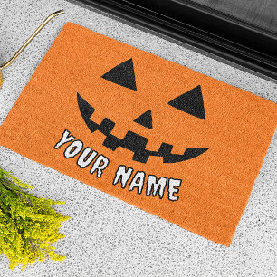 Felpudo Calabaza Naranja Personalizada de Halloween con Tu