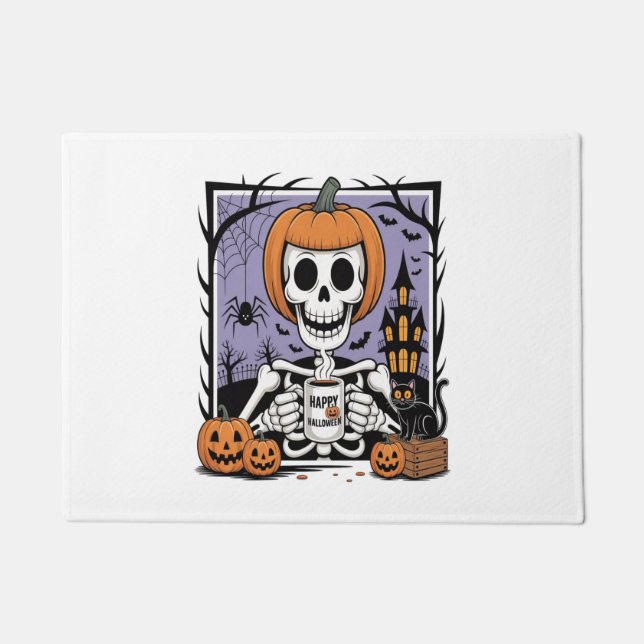 Felpudo Calabaza Skeleton Café para beber (Anverso)