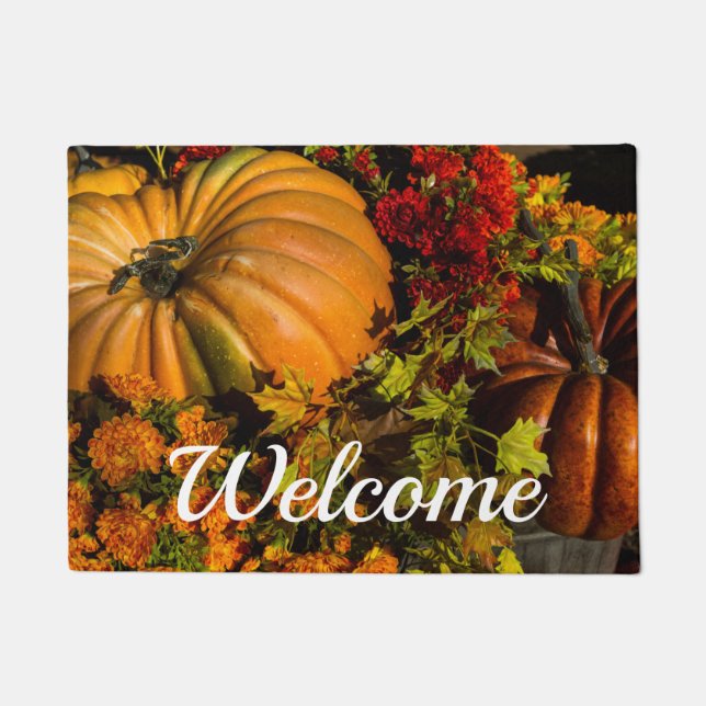 Felpudo Calabaza Y Arreglo De Mamá Doormat De Bienvenida (Anverso)