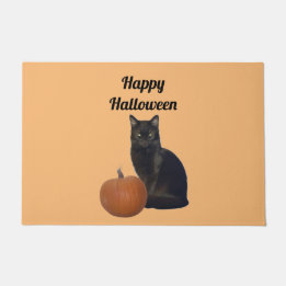 Felpudo Calabaza y gato negro Feliz Naranja de Halloween