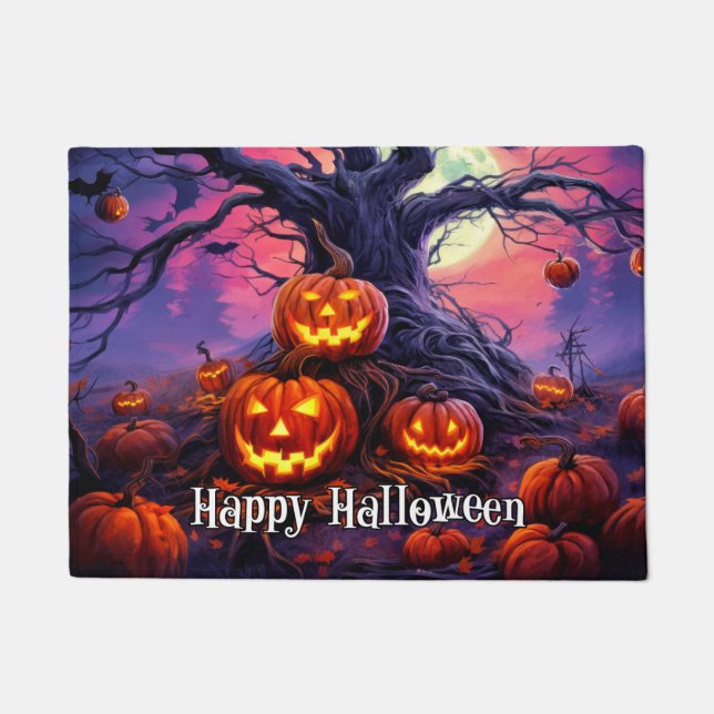 Felpudo Calabazas brillantes de Halloween feliz (Anverso)