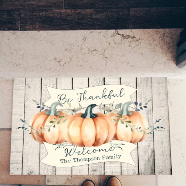 Felpudo Calabazas Rústicas Acuarela Personalizadas (Watercolor Rustic Pumpkins Personalized Doormat)