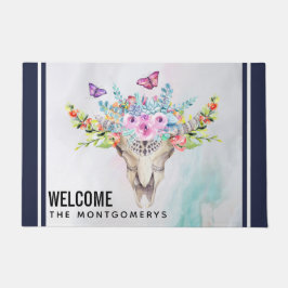 Felpudo Calavera animal Boho con mariposas y flores