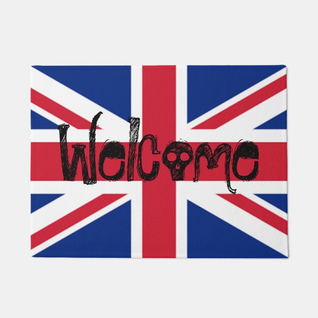 Felpudo Calavera británica de bienvenida de Union Jack (Anverso)