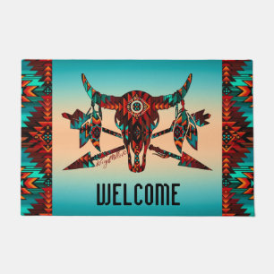 Felpudo Calavera De Búfalo Y Doormat De Flecha