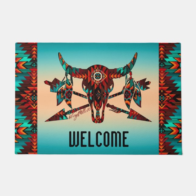 Felpudo Calavera De Búfalo Y Doormat De Flecha (Anverso)