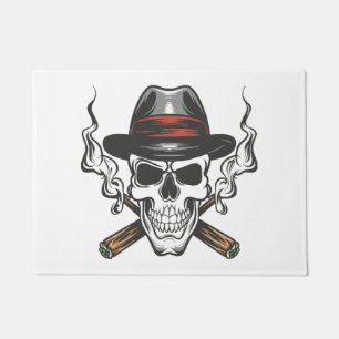 Felpudo Calavera de gánster con sombrero fedora