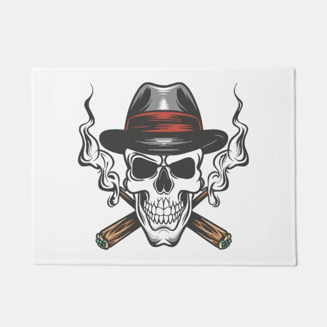 Felpudo Calavera de gánster con sombrero fedora (Anverso)