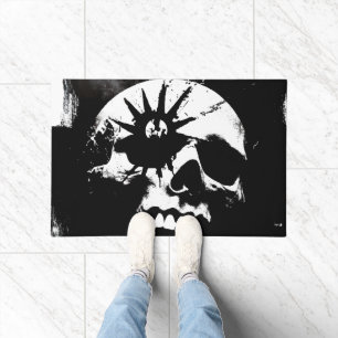 Felpudo Calavera de punk en blanco y negro