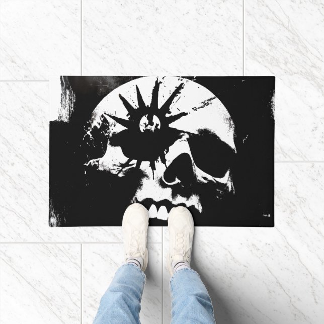 Felpudo Calavera de punk en blanco y negro (Interior)