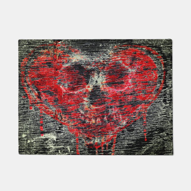 Felpudo Calavera del corazón angustiada (Anverso)