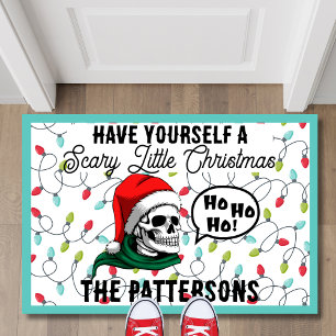 Felpudo Calavera Divertida con Sombrero de Santa Navidad G