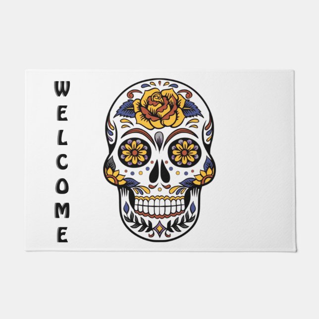 Felpudo Calavera Monograma de Rosa Amarilla (Anverso)