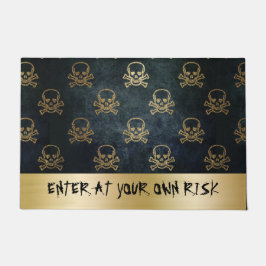 Felpudo Calaveras y huesos de pirata dorados y negros vint