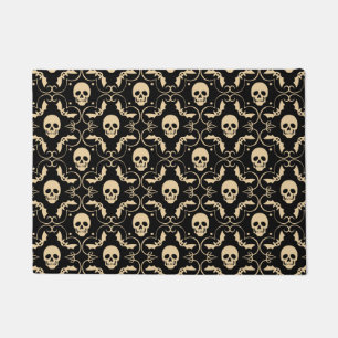 Felpudo Calaveras y murciélagos de Halloween en negro y cr