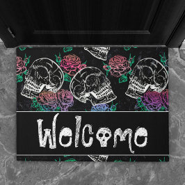 Felpudo Calaveras y Rosas oscuros | Bienvenida Funky Glam 