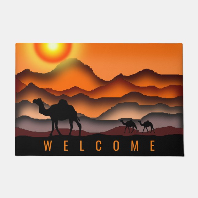 Felpudo Camellos en Sunset Desert bienvenido Doormat (Anverso)