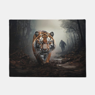 Felpudo Caminando viejo bosque surrealista negro y tigre n