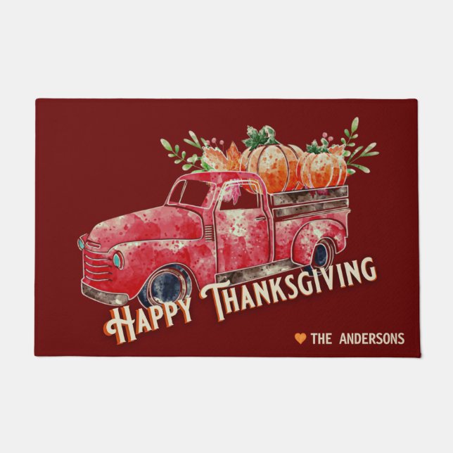 Felpudo Camión de calabaza veneciana feliz de Acción de Gr (Anverso)