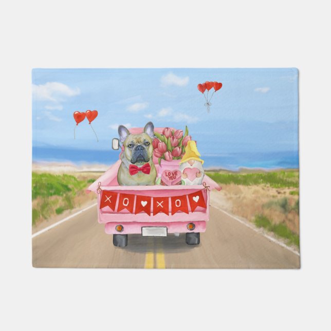 Felpudo Camión de San Valentín de Bulldog Francés (Anverso)