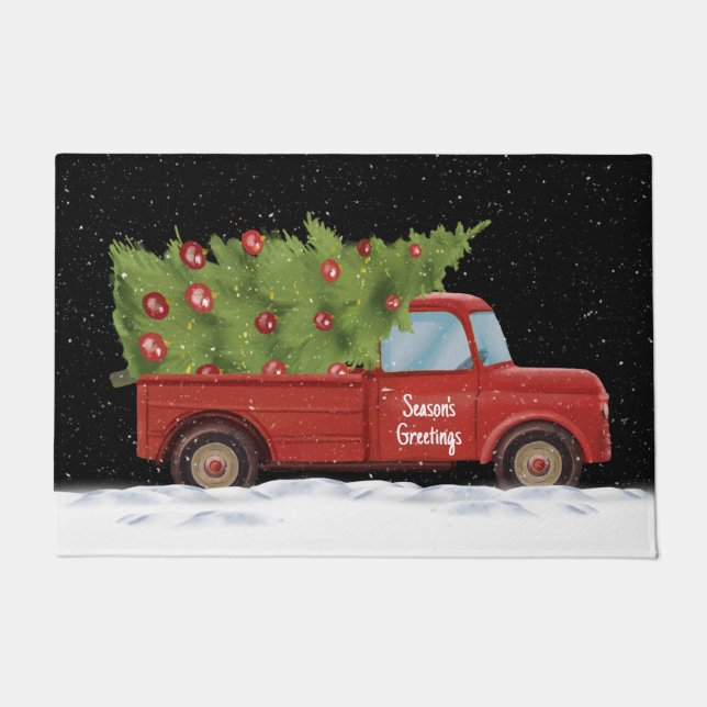 Felpudo Camión rojo con árbol navidades (Anverso)