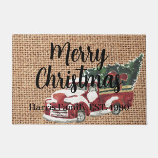 Felpudo Camión rojo del país Diseño del nombre de la famil